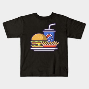 Fast Food Burger Frech Fries And Coke Illustration Kids T-Shirt